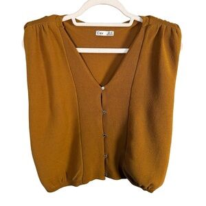 Dex Mustard V-Neck Buttoned Sweater Size XS Minimalist Office Business Casual